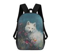 sinyumoney White Wolf in Flowers Zaino Per Bambini Stampato in 3D Zaino Scolastico Per Bambini Zaini Da Viaggio Per Bambini Borse Per Libri Ad Alta Capacità Zaino Per Bambini Zainetto 17inch