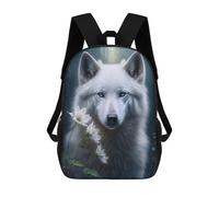sinyumoney White Wolf with Flowers Zaini Per Bambini Zaino Scolastico Borsa Scolastica Stampata in 3D Borsa Scolastica Per Ragazzi Studenti Delle Scuole Elementari E Medie 17inch