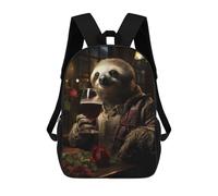 sinyumoney Wine Sloth And Roses Zaino Scolastico Per Bambini Stampato in 3D Per Bambini, Zaini Da Viaggio, Borse Per Libri Per Ragazzi, Studenti Delle Scuole Elementari 17inch