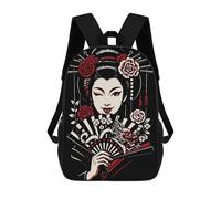 sinyumoney Winking Geisha with Dragon Fan Zaino Per Bambini, Borsa Scolastica Per Ragazzi E Adolescenti, Regalo, Zaino Da Viaggio, Zaino Scolastico, Borsa Per Libri 17inch