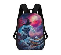 sinyumoney Wizard Cat And The Great Wave Zaini Per Bambini, Zaini Scolastici Personalizzati 3D Per Ragazzi E Ragazze, Zaini Scolastici Grandi, Zaini Casual Da Giorno 17inch