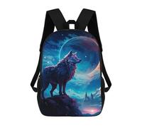 sinyumoney Wolf in Autumnal Hues - Zaino per bambini per ragazze e ragazzi, zaino per la scuola elementare, perfetto per l'inizio della scuola o lo sport, regalo e viaggi, Wolf Moon Night, 17"
