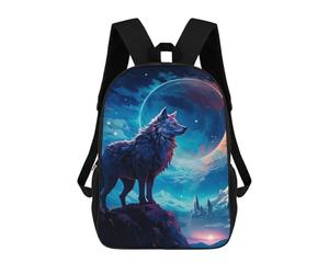 sinyumoney Wolf in Autumnal Hues - Zaino per bambini per ragazze e ragazzi, zaino per la scuola elementare, perfetto per l'inizio della scuola o lo sport, regalo e viaggi, Wolf Moon Night, 17"