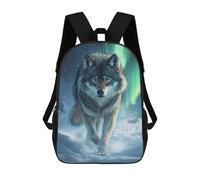 sinyumoney Wolf Under Aurora Borealis Zaino Scolastico Alla Moda Per Studenti, Adatto A Ragazzi E Ragazze, Ideale Per Viaggi All'aperto E Attività Ricreative. 17inch