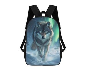 sinyumoney Wolf Under Aurora Borealis Zaino Scolastico Alla Moda Per Studenti, Adatto A Ragazzi E Ragazze, Ideale Per Viaggi All'aperto E Attività Ricreative. 17inch