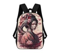 sinyumoney Zaini 3D Per Bambini, Borse Da Scuola Neon Gridiron Glory Borsa Da Scuola Stampato 3D Per Ragazzi Studenti Di Scuola E Del College, Geisha Dragon, 17"