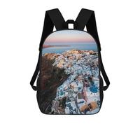 sinyumoney Zaini Da 17 Pollici The Pitons Soufriere Art Borsa Da Scuola Stampato 3D Per Ragazzi (primaria E College), Oia Santorini Aerial View, 17"