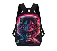sinyumoney Zaini Neon Lion & Car Artwork Zaino Scolastico Per Bambini Borsa Scolastica Borse Scolastiche Stampate in 3D Per Ragazzi Studenti Delle Scuole Elementari E Medie 17inch