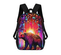 sinyumoney Zaini Per Bambini Colorful Forest Bear Illustration Zaino Scolastico Zaino Per Bambini Borsa Scolastica Zaini Da Viaggio Borse Per Libri Zaino Stampato in 3D Per Bambini E Bambine 17inch