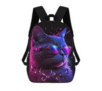 sinyumoney Zaini Per Bambini Neon Cat Glasses Artwork Zaino Scolastico Per Bambini Stampato in 3D Zaini Scolastici Alla Moda Per Bambini Studenti 17inch