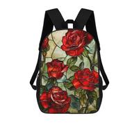 sinyumoney Zaini Per Bambini Red Roses Stained Glass Zaino Scolastico Zaino Per Bambini Borsa Scolastica Zaini Da Viaggio Borse Per Libri Zaino Stampato in 3D Per Bambini E Bambine 17inch