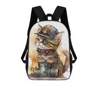 sinyumoney Zaini Per Bambini Rolling Coastal Hill Borsa Da Scuola Stampato 3D Per Bambini Zaino Da Viaggio Alla Moda Per Studenti, Steampunk Cat, 17"