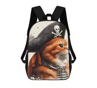 sinyumoney Zaini Per Bambini Smiling Cat with Coffee Borsa Da Scuola Stampato 3D Per Bambini Zaino Da Viaggio Alla Moda Per Studenti, Pirata Cat Ritratto, 17"
