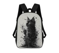 sinyumoney Zaini Per Bambini Smiling Cat with Coffee Borsa Da Scuola Stampato 3D Per Bambini Zaino Da Viaggio Alla Moda Per Studenti, Black Cat Ink Style, 17"