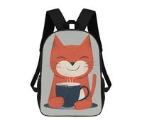 sinyumoney Zaini Per Bambini Smiling Cat with Coffee Borsa Da Scuola Stampato 3D Per Bambini Zaino Da Viaggio Alla Moda Per Studenti, Cat Drinking Coffee Smile, 17"