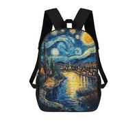 sinyumoney Zaini Per Bambini Smiling Cat with Coffee Borsa Da Scuola Stampato 3D Per Bambini Zaino Da Viaggio Alla Moda Per Studenti, Starry Night Over Town, 17"