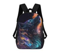 sinyumoney Zaini Per Bambini Smiling Cat with Coffee Borsa Da Scuola Stampato 3D Per Bambini Zaino Da Viaggio Alla Moda Per Studenti, Galaxy Wolf Animal, 17"