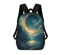 sinyumoney Zaini per bambini stampati 3D, graziosi zaini per ragazzi, zaini per il tempo libero per ragazzi di livello medio, dimensioni per bambini, Golden Crescent Moon Over Lake Kintsugi Fanta, 17"