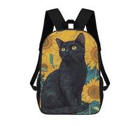 sinyumoney Zaini Per Bambini Stampati in 3D Black Cat And Sunflowers Zaini Scolastici Per Bambini E Bambine, Zaini Da Viaggio, Borse Per Libri Per La Scuola O I Viaggi 17inch
