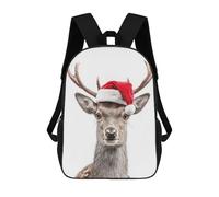 sinyumoney Zaini Per Bambini Stampati in 3D Christmas Deer with Santa Hat Portrait Borse Per Libri Ragazzo Ragazza Zaino Scolastico Per Bambini Con Grandi Tasche Per Bambini Scuola 17inch