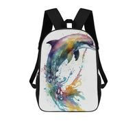 sinyumoney Zaini Per Bambini Stampati in 3D Colorful Dolphin Watercolor Art Print-3 Zaino Scolastico Carino Per Bambini Zaino Casual Da Esterno Per Ragazzi Studenti Delle Scuole Medie 17inch
