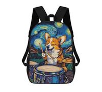 sinyumoney Zaini Per Bambini Stampati in 3D Corgi Drummer Starry Night Zaini Scolastici Per Bambini E Bambine, Zaini Da Viaggio, Borse Per Libri Per La Scuola O I Viaggi 17inch