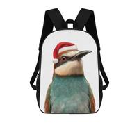 sinyumoney Zaini Per Bambini Stampati in 3D Festive Bee-eater Bird with Santa Hat Borse Per Libri Ragazzo Ragazza Zaino Scolastico Per Bambini Con Grandi Tasche Per Bambini Scuola 17inch