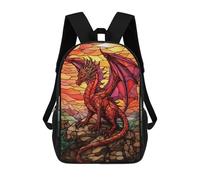 sinyumoney Zaini Per Bambini Stampati in 3D Fire Dragon Stained Glass Zaini Scolastici Per Bambini E Bambine, Zaini Da Viaggio, Borse Per Libri Per La Scuola O I Viaggi 17inch