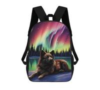 sinyumoney Zaini Per Bambini Stampati In 3D Floreale Fantasy Portrait Zaini Scuola Per Ragazzi E Ragazze Zaini Da Viaggio Borse Per Libri Per La Scuola O Viaggi, Wolf Under Aurora Borealis, 17"