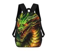 sinyumoney Zaini Per Bambini Stampati In 3D Lone Wolf Collage Borse Da Scuola Per Bambini Ragazzi E Ragazze, Borse Da Viaggio, Borse Da Libro Per Scuola O Viaggi, Drago verde, 17"