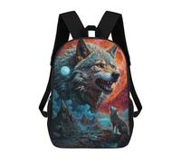 sinyumoney Zaini Per Bambini Stampati In 3D Lone Wolf Collage Borse Da Scuola Per Bambini Ragazzi E Ragazze, Borse Da Viaggio, Borse Da Libro Per Scuola O Viaggi, Full Moon Lone Wolf Snarls, 17"
