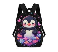 sinyumoney Zaini Per Bambini Stampati in 3D Penguin Floral And Hearts Zaini Scolastici Per Bambini E Bambine, Zaini Da Viaggio, Borse Per Libri Per La Scuola O I Viaggi 17inch