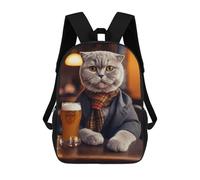 sinyumoney Zaini Per Bambini Stampati in 3D Scottish Fold Cat in Pub Borse Per Libri Ragazzo Ragazza Zaino Scolastico Per Bambini Con Grandi Tasche Per Bambini Scuola 17inch