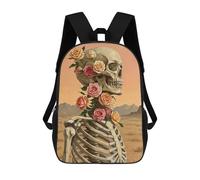sinyumoney Zaini Per Bambini Stampati in 3D Skeleton with Roses Borse Per Libri Ragazzo Ragazza Zaino Scolastico Per Bambini Con Grandi Tasche Per Bambini Scuola 17inch