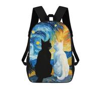 sinyumoney Zaini Per Bambini Stampati in 3D Starry Night Black Cat And White Cat Romantic Zaini Scolastici Per Bambini E Bambine, Zaini Da Viaggio, Borse Per Libri Per La Scuola O I Viaggi 17inch