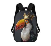 sinyumoney Zaini Per Bambini Stampati in 3D Toucan Bird Cute King Borse Per Libri Ragazzo Ragazza Zaino Scolastico Per Bambini Con Grandi Tasche Per Bambini Scuola 17inch