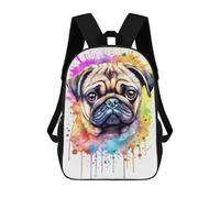 sinyumoney Zaini Per Bambini Stampati in 3D Watercolor Pug Puppy Zaini Scolastici Per Bambini E Bambine, Zaini Da Viaggio, Borse Per Libri Per La Scuola O I Viaggi 17inch
