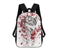 sinyumoney Zaini Per Bambini Stampati in 3D Wolf with Cherry Blossoms Borse Per Libri Ragazzo Ragazza Zaino Scolastico Per Bambini Con Grandi Tasche Per Bambini Scuola 17inch