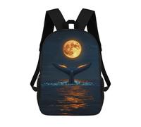 sinyumoney Zaini Per Bambini Whale Tail Under Full Moon Zaino Scolastico Per Bambini Stampato in 3D Zaini Scolastici Alla Moda Per Bambini Studenti 17inch
