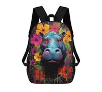 sinyumoney Zaini Per Bambini, Zaini Scolastici, Borse Per La Scuola, Zaini Da Viaggio, Borse Per Libri, Zaini Stampati in 3D Colorful Hippo Portrait Zaino Per Bambini E Bambine 17inch