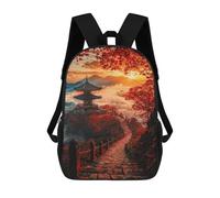 sinyumoney Zaini Per Bambini, Zaini Scolastici, Borse Per La Scuola, Zaini Da Viaggio, Borse Per Libri, Zaini Stampati in 3D Japanese Pagoda Sunset Zaino Per Bambini E Bambine 17inch