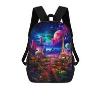 sinyumoney Zaini Per Bambini, Zaini Scolastici, Borse Per La Scuola, Zaini Da Viaggio, Borse Per Libri, Zaini Stampati in 3D Neon Cityscape with Eiffel Tower Zaino Per Bambini E Bambine 17inch