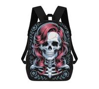 sinyumoney Zaini Per Bambini, Zaini Scolastici, Borse Per La Scuola, Zaini Da Viaggio, Borse Per Libri, Zaini Stampati in 3D Skull with Pink Hair And Flowers Zaino Per Bambini E Bambine 17inch