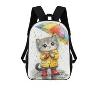sinyumoney Zaini Per Bambini, Zaini Scolastici, Borse Per La Scuola, Zaini Da Viaggio, Borse Per Libri, Zaini Stampati in 3D Rainy Day Kitten-17 Zaino Per Bambini E Bambine 17inch