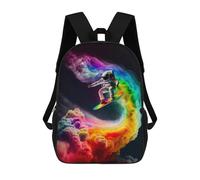 sinyumoney Zaini Per Bambini Zaino Scolastico Astronaut Surfing Rainbow Wave Borsa Scolastica Stampata in 3D Per Ragazzi Studenti Delle Scuole Elementari E Medie 17inch