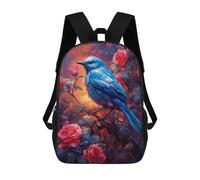 sinyumoney Zaini Per Bambini Zaino Scolastico Blue Bird with Roses-1 Borsa Scolastica Stampata in 3D Per Ragazzi Studenti Delle Scuole Elementari E Medie 17inch