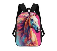 sinyumoney Zaini Per Bambini Zaino Scolastico Colorful Horse Portrait Art Borsa Scolastica Stampata in 3D Per Ragazzi Studenti Delle Scuole Elementari E Medie 17inch