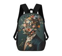 sinyumoney Zaini Per Bambini Zaino Scolastico Floral Man Portrait Abstract Mental Roses Borsa Scolastica Stampata in 3D Per Ragazzi Studenti Delle Scuole Elementari E Medie 17inch