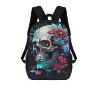 sinyumoney Zaini Per Bambini Zaino Scolastico Skull with Flowers Artwork Borsa Scolastica Stampata in 3D Per Ragazzi Studenti Delle Scuole Elementari E Medie 17inch