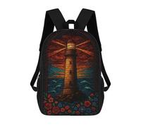 sinyumoney Zaini Per Bambini Zaino Scolastico Stained Glass Lighthouse Scene Borsa Scolastica Stampata in 3D Per Ragazzi Studenti Delle Scuole Elementari E Medie 17inch